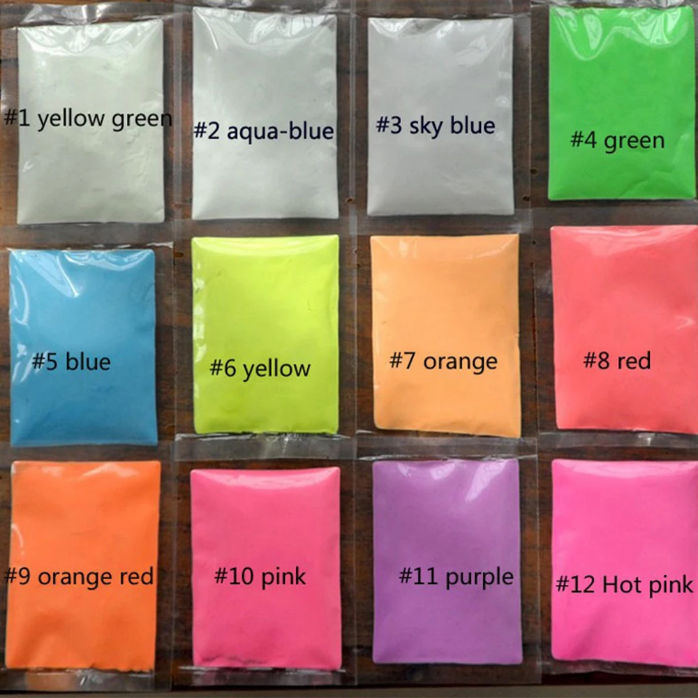Luminous powders 50g/bag 12Color long lasting glow in dark nail art sparkling polymer acrylic DIY powder