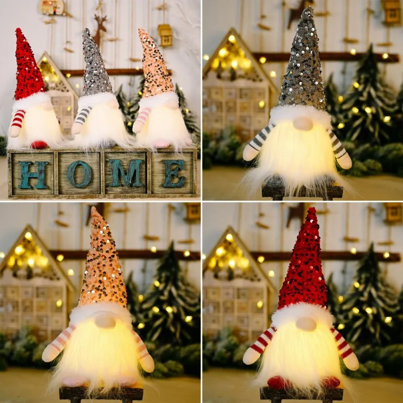 

Christmas Gnome Elf Doll with Led Light Christmas Decorations for Home Xmas New Year Gifts Plush Faceless Doll Ornaments Navidad