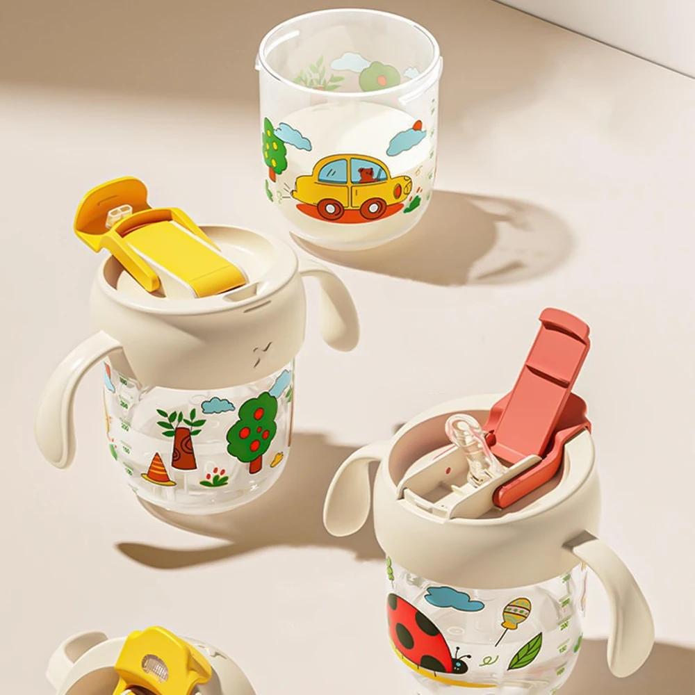 1PC Children's straw cup, PP multi-purpose baby cup with scale, direct drinking cup with handle, anti-fall and leak-proof