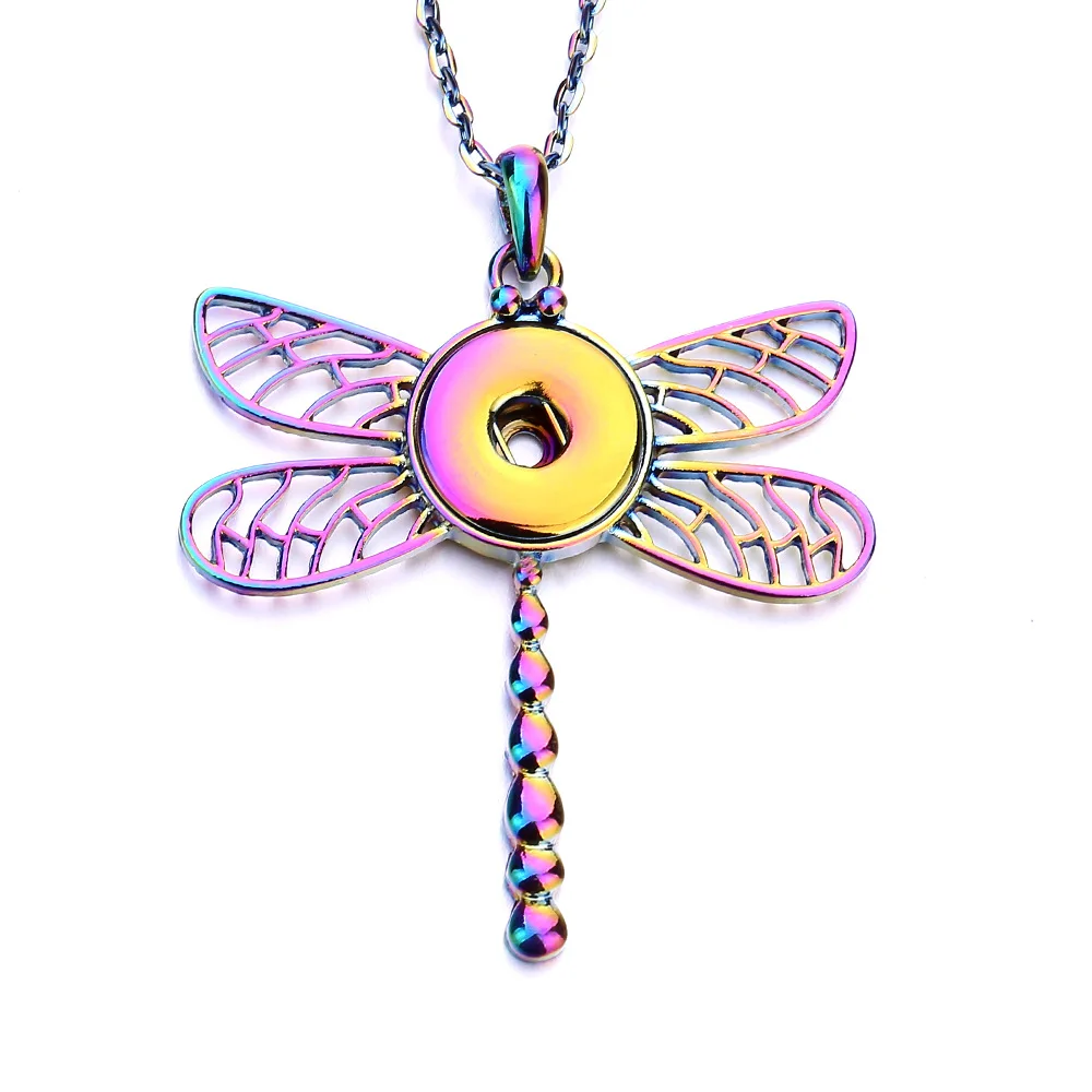 10pcs Fashion Dragonfly Snap Button Necklace 18mm Metal Snaps Buttons Pendant Necklaces For Women Jewelry