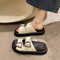 Slides Rubber Black Women's Slippers And Ladies Sandals Round Toe Height Summer 2025 With Heel Shoes Unique Luxury Luxury Casual - Image 3