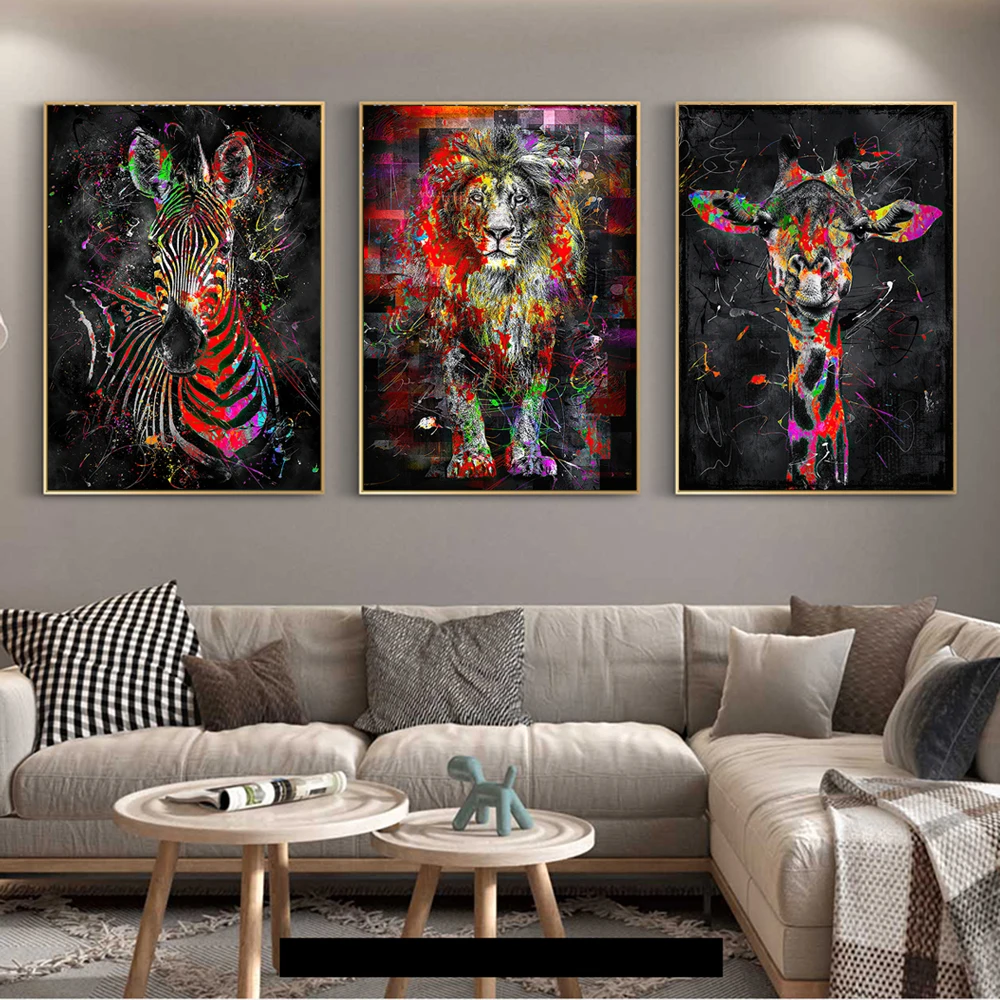 

Animals Watercolor Graffiti Canvas Art Posters and Prints Lion Zebra Canvas Paintings Home Decor Tiger Pictures For Living Room