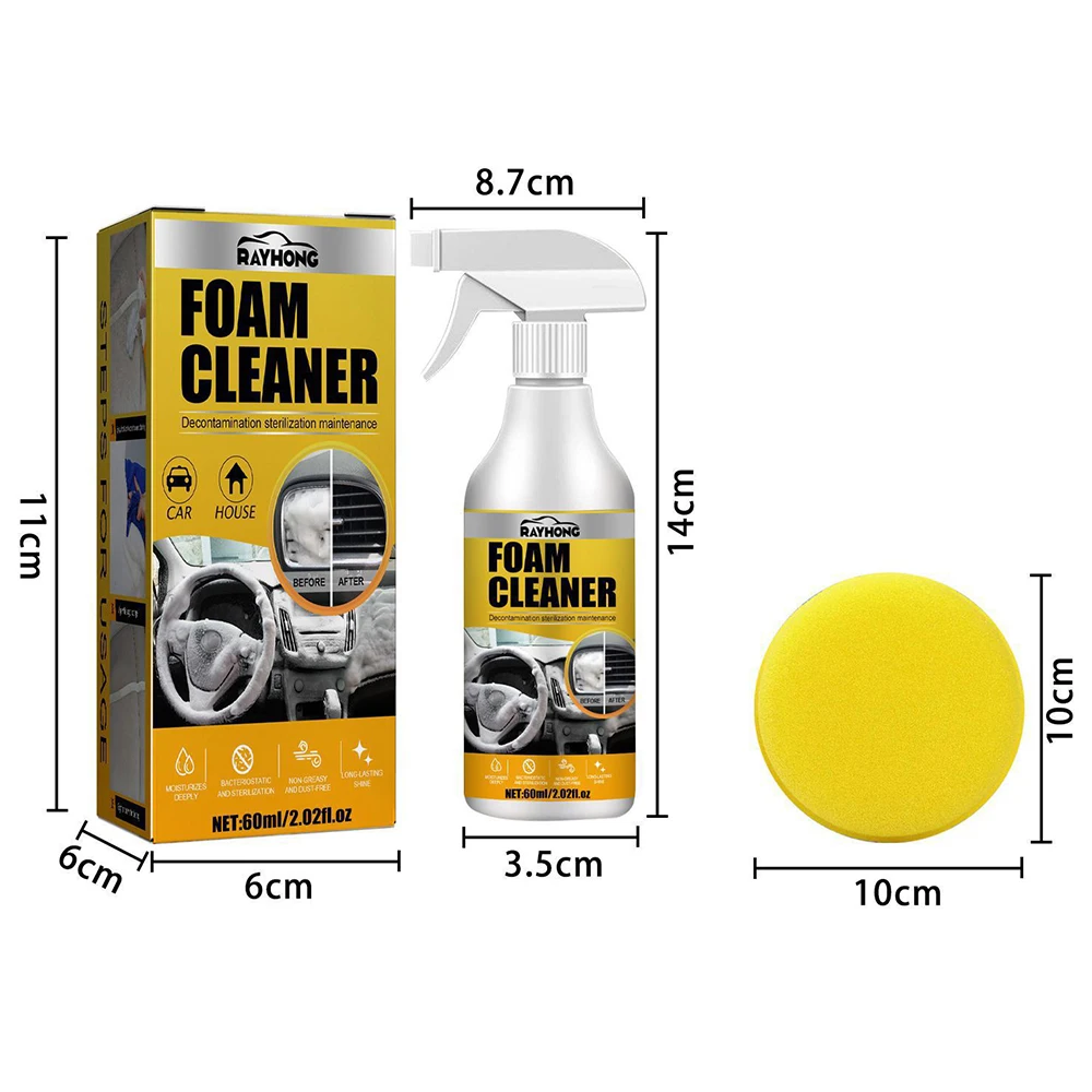 1/2pcs 60ML Multi-Purpose Car Interior Leather Foam Cleaner Seat Panel Wash Car Interior Maintenance Surface Spray Foam Cleaner