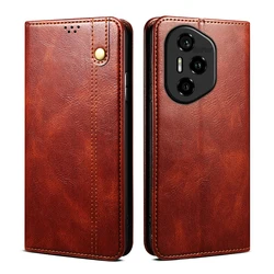 Luxury Leather Flip Wallet Case with Card Slot and Stand - Magnetic Closure Protective Phone Cover - HONOR 400 Pro (Brown)