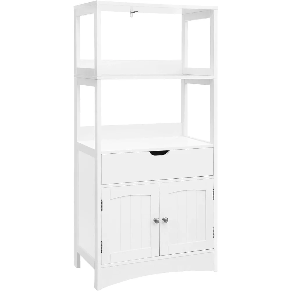 

Bathroom Storage Drawer, 2 Open Shelves and Door Cupboard, Large Floor Cabinet in The Entryway