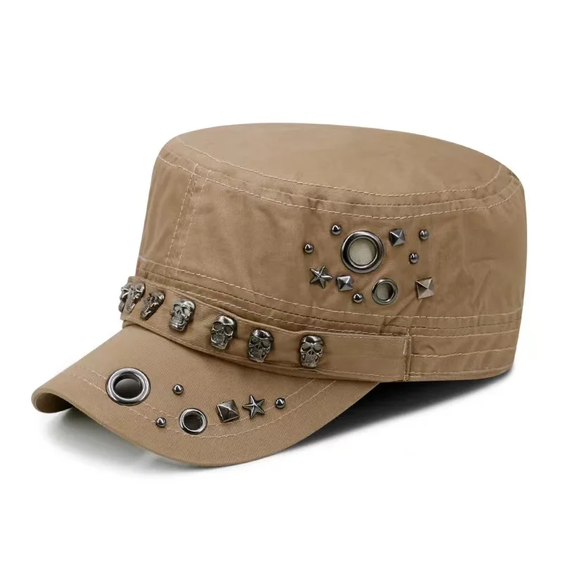 Europe America Punk Skull Rivet Full Closure Military Hats Spring Autumn Brand Snapback Cotton Hats For Men Fashion Army Cap baseball cap cap hat
