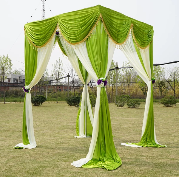 

3mHeight *1.8mwidth ice silk with colorful swags and gold tassels curtain for wedding quadrangular square pavilion