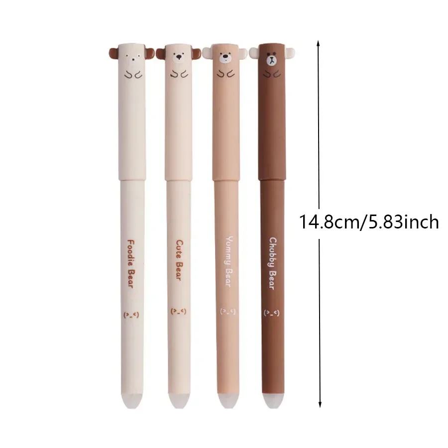 4pcs Cute Bear Erasable Pen, Coffee Colored Cartoon Bear Design- 0.5mm Black/Blue Ink, Fine Writing Instruments for Office Use 6