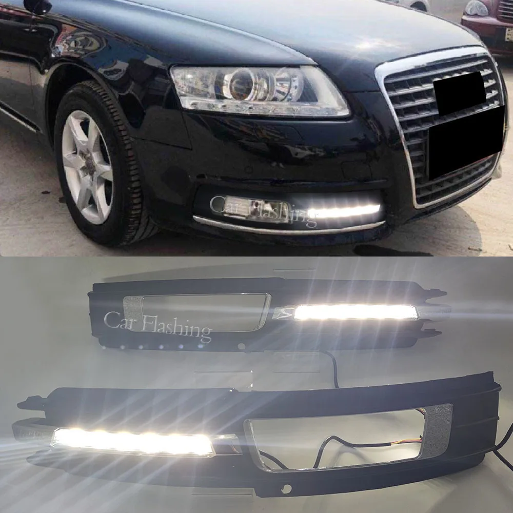 Car LED DRL For Audi A6 C6 2009 2010 with Turn Signal Daytime Running Light Fog Lamp cover - AliExpress