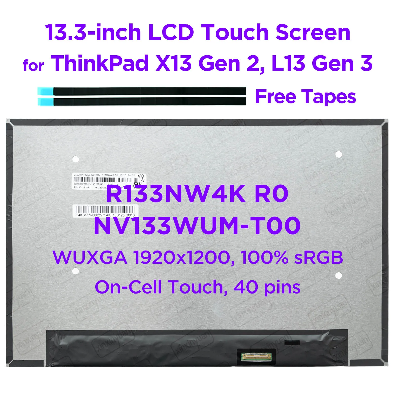 13.3インチLCDタッチスクリーン,r133nw4k r0 NV133WUM-T00,Lenovo用,x13 gen l13 gen  5d11e22832 5d11a22516,40ピンedp AliExpress