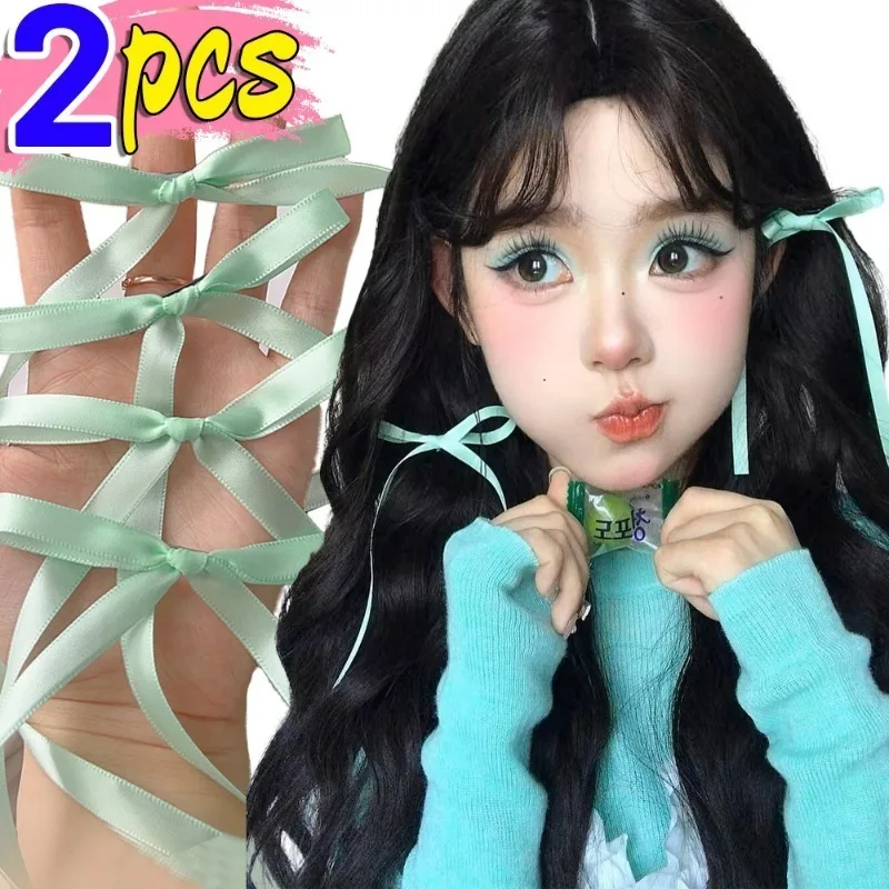 

Mint Green Ribbon Bowknot Hair Clips for Women Korean Kpop Sweet Cute Girls Hairpins Tassel Ponytails Hair Accessories Headdress