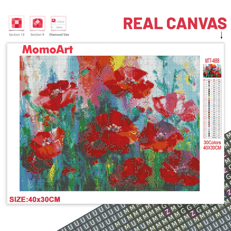 Kit Diamond Painting Papavero 30x40 Cm - Pittura Con Diamanti 5D Fai Da Te Per Decorazione Casa - Foto 14