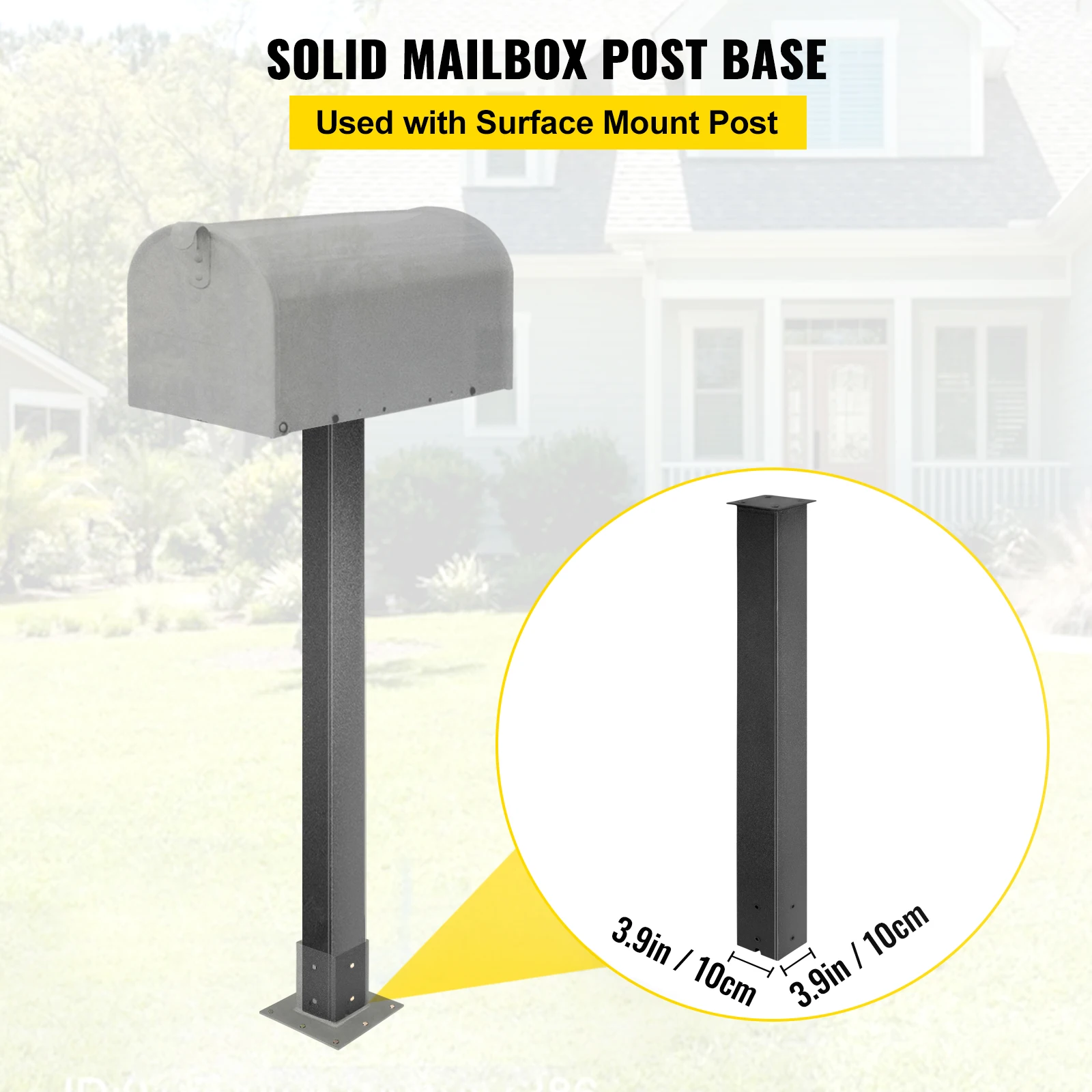 VEVOR 27"/43" Solid Mailbox Post Stand Steel Letter Box Post Granite Powder-Coated Steel With Drain Hole Outdoor For Roadside