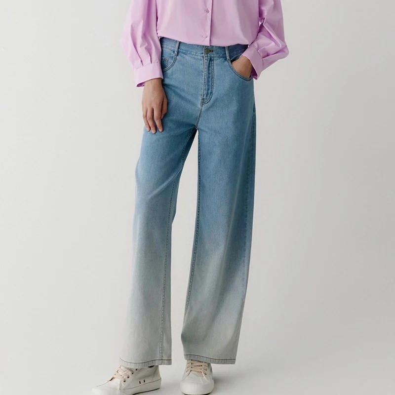 

2024 Spring/Summer New Thin Elastic Denim Wide Leg Jeans Gradual Personalized Loose Versatile Fashion High Fashion Popular Style