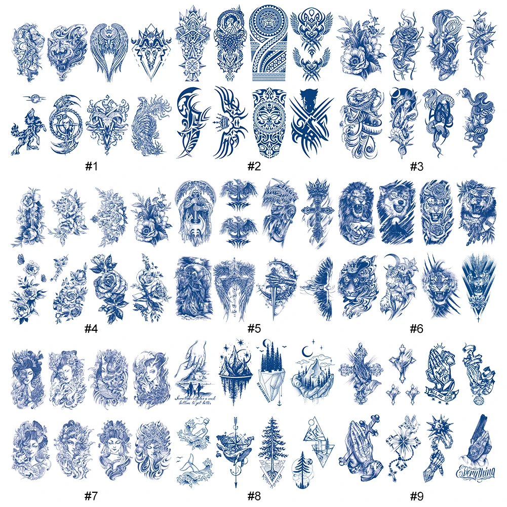 Juice Semi Permanent Tattoo Sticker Body Marker Tattoos Waterproof Half Arm Temporary Tattoos Kohime Mask Leg Feet Neck 8Pcs