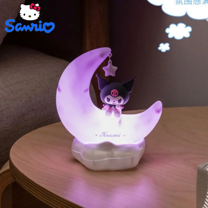 

Kawaii Sanrio Moon Shaped Night Light Anime Cartoon Cinnamoroll Kuromi Cute Doll Bedside Lamp Children's Desk Lamp Kids Gift