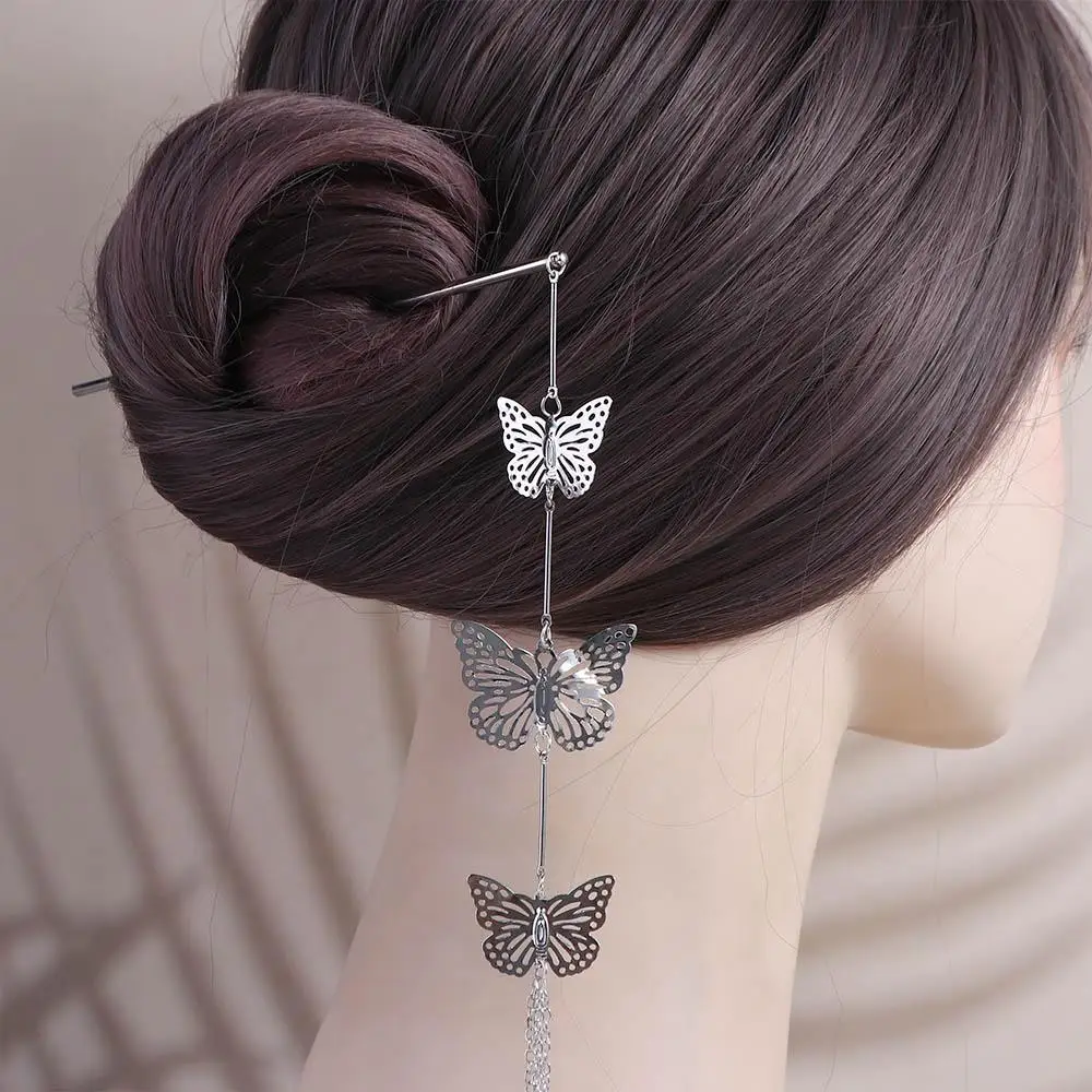 For Ladies Metal Hair Disk Hanfu Headwear Gift Chinese Style Hairpin Butterfly Hair Stick Hair Accessories Women Hair Fork