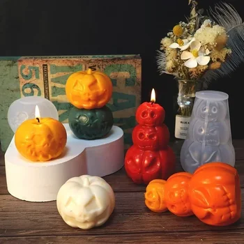 New Halloween Handmade Pumpkin Candle Silicone Mold DIY Candle Making Soap Resin Chocolate Beeswax Mold Christmas Gifts