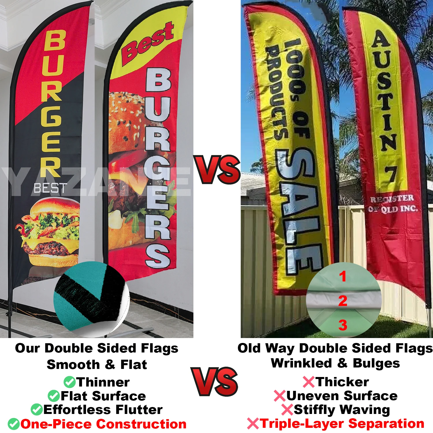 Fresh Hot Pizza Red / White / Green Windless Banner Advertising Marketing Flag e