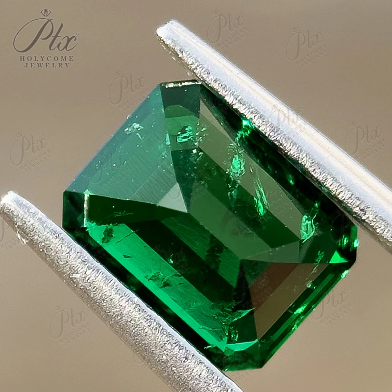 Emerald Cut Lab-Grown Zambian Emeralds Hydrothermal Hand-Crafted Internal Cracks Inclusions AGL Certificate Beads