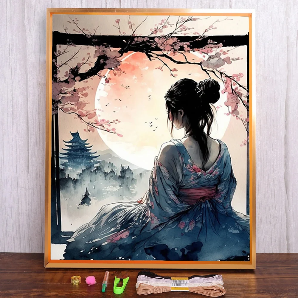 Cross Stitch Kit Cartoon Girl DIY Embroidery Starter Embroidery Cloth Color Threads Pattern