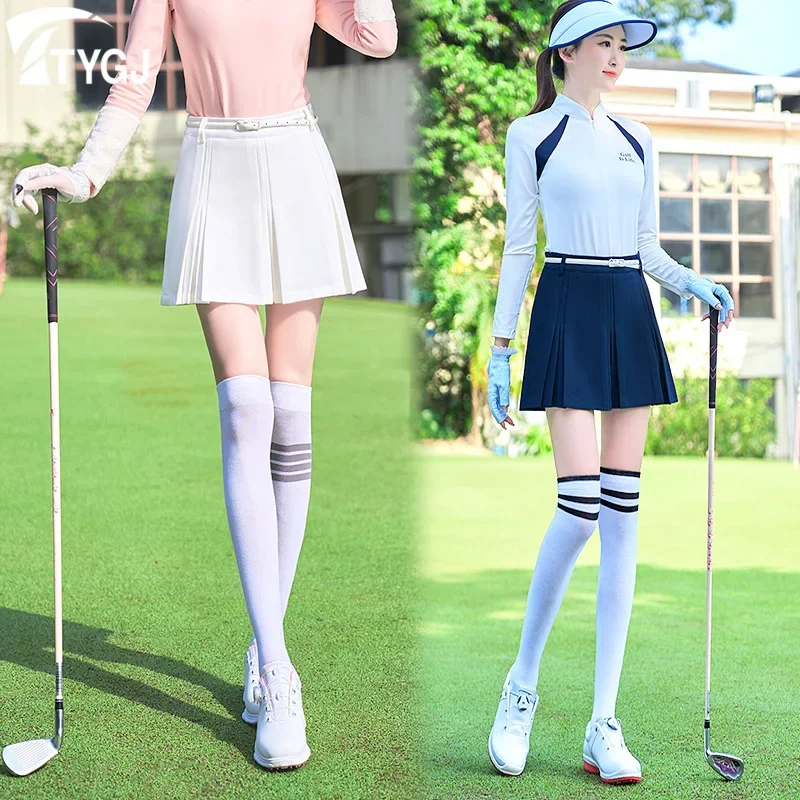 TTYGJ Golf Skirts for Women High Waist A Slim Ladie Tennis Skirt Double Pleated Overskirt Anti-exposure Sports Badminton Skirt
