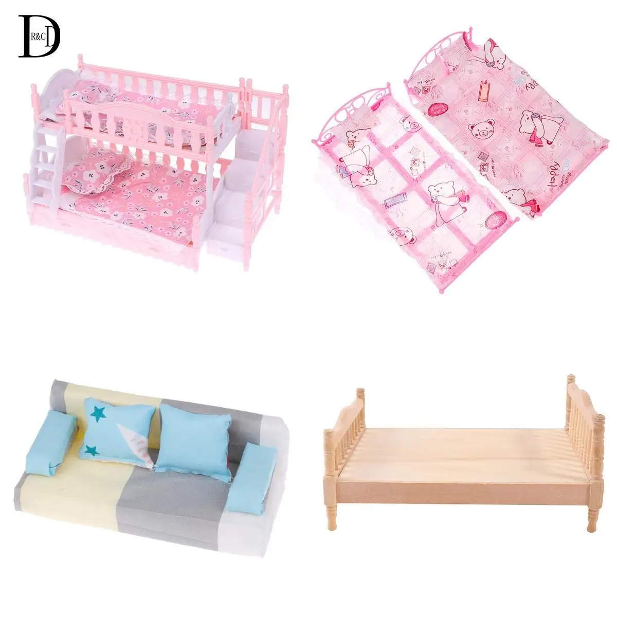 For BJD Doll Children Play House Simulation European Furniture Princess Double Bed With Stairs Sofa Toys Fo Accessories | Игрушки и
