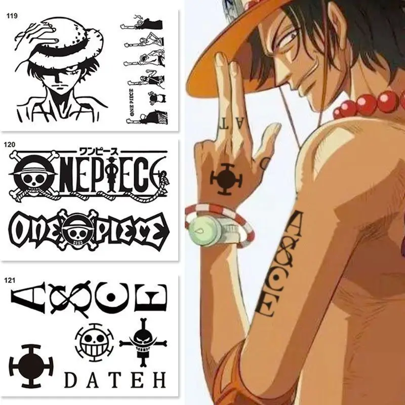 2022 Black and White Anime Character Temporary Waterproof Tattoo Stickers  for Men Leg Arm Straw Hat Fake Tattoo Art Cool Tattoo - AliExpress