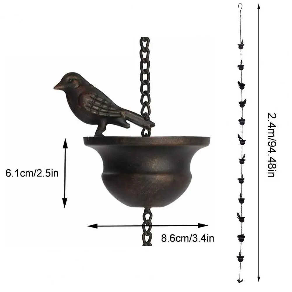 Rain Chain For Gutters Downspouts Replacing Rainwater Collector Cups With Decorative Bird Statues Metal Soothing Rain Chime