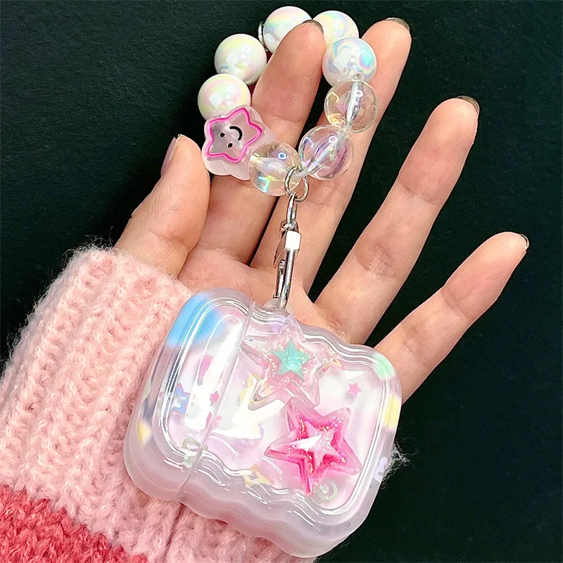 

new 3D Pink Stars Jelly Sweet Girls Cover for Airpods 1 2 3 Pro 2 Earphone Soft Case for Air Pod Pro Case with Ornament Keyring