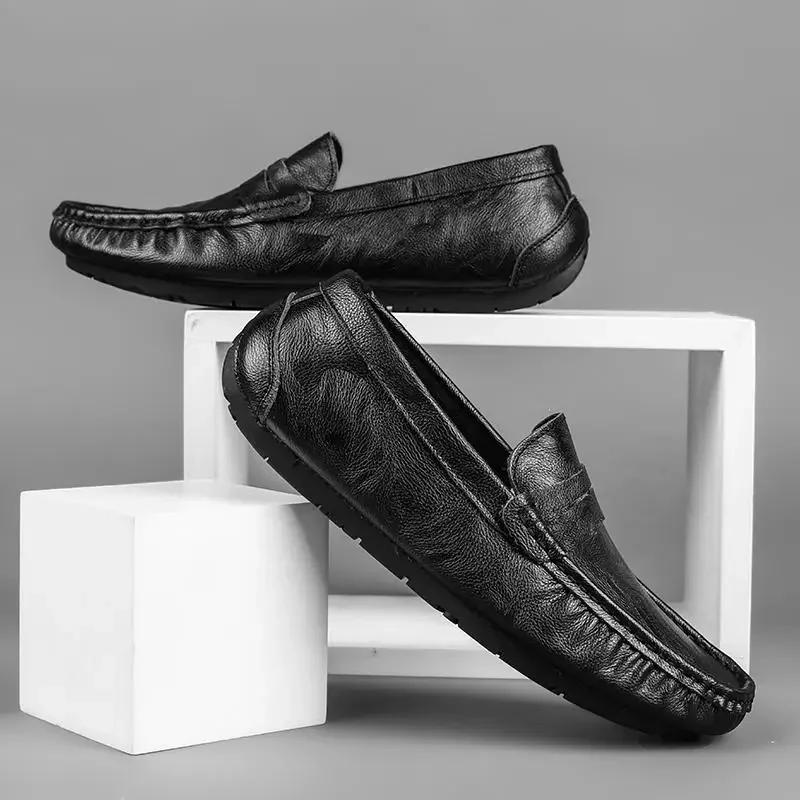 

2023 Spring New Genuine Leather Soft Bottom Business Slip-on Gommino Tendon Bottom Dad Leather Shoes
