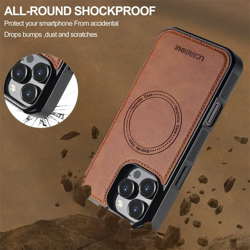 Premium Wireless Charging PU Leather Phone Case with Magnetic Flip and Card Holder