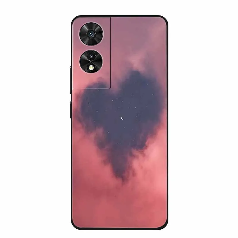Stylish Marble Soft Back Cover - Black Silicone TPU Shield with Colorful Design