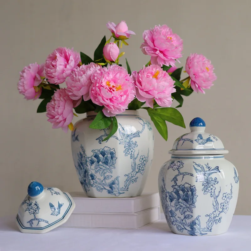 Blue and white porcelain vase Jingdezhen vase ceramic high-end ice crack hydroponic home flower vase set 3
