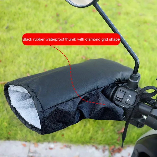 1 Pair Motorcycle Handlebar Mitten Universal Gloves Plush Lining Waterproof PU Gloves Hand Winter Warm for Scooter Snowmobile 3