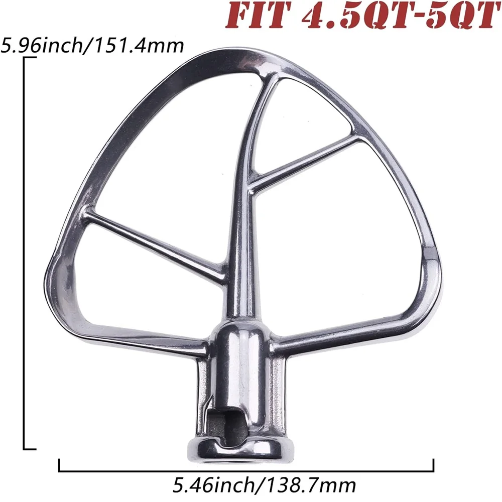 Stainless Steel Flat Beater for KitchenAid Tilt-head & 4.5-5 Qt Stand Mixer Pastry Mixing Attachment