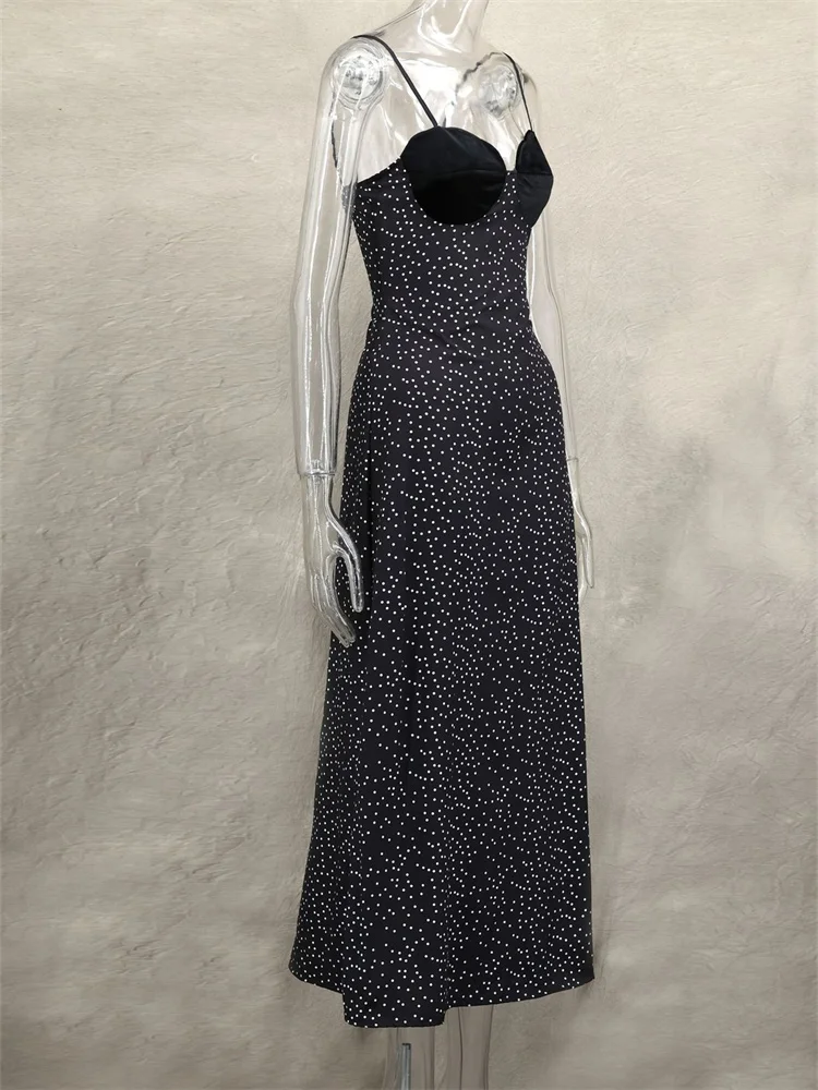 Wmstar Dresses for Women Wholesale Party Evening Patchwork Blocking Cinched Waist Polka Dot Printed Elegant Sexy Maxi Dress