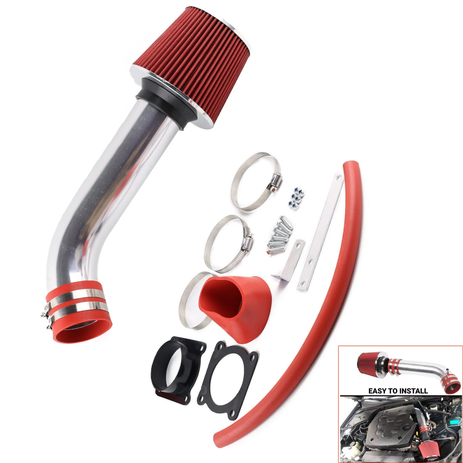 닛산 350Z 3.5L V6, 인피니티 FX35 G35 2003 2004 2005 2006용 3인치 흡기 파이프 냉각 공기 흡입구(필터 포함) 레드 블루