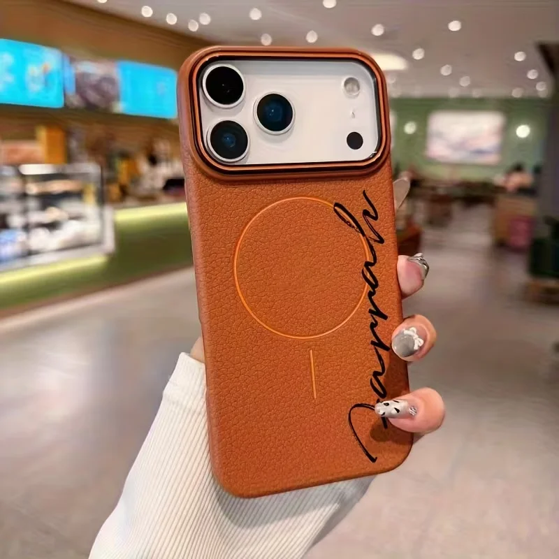 Personalized Customized Name Thin Circle Magnetic Lychee Patterned Fashion TPU thumbnail 6