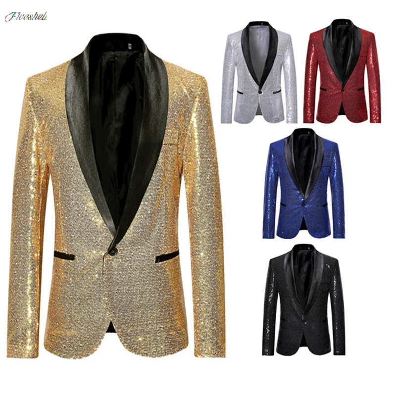 

Mens Shawl Collar Blazer Jacket Shiny Red Sequin Nightclub DJ Singer Men Suit Jacket Party Wedding Prom Stage Blazer Masculino
