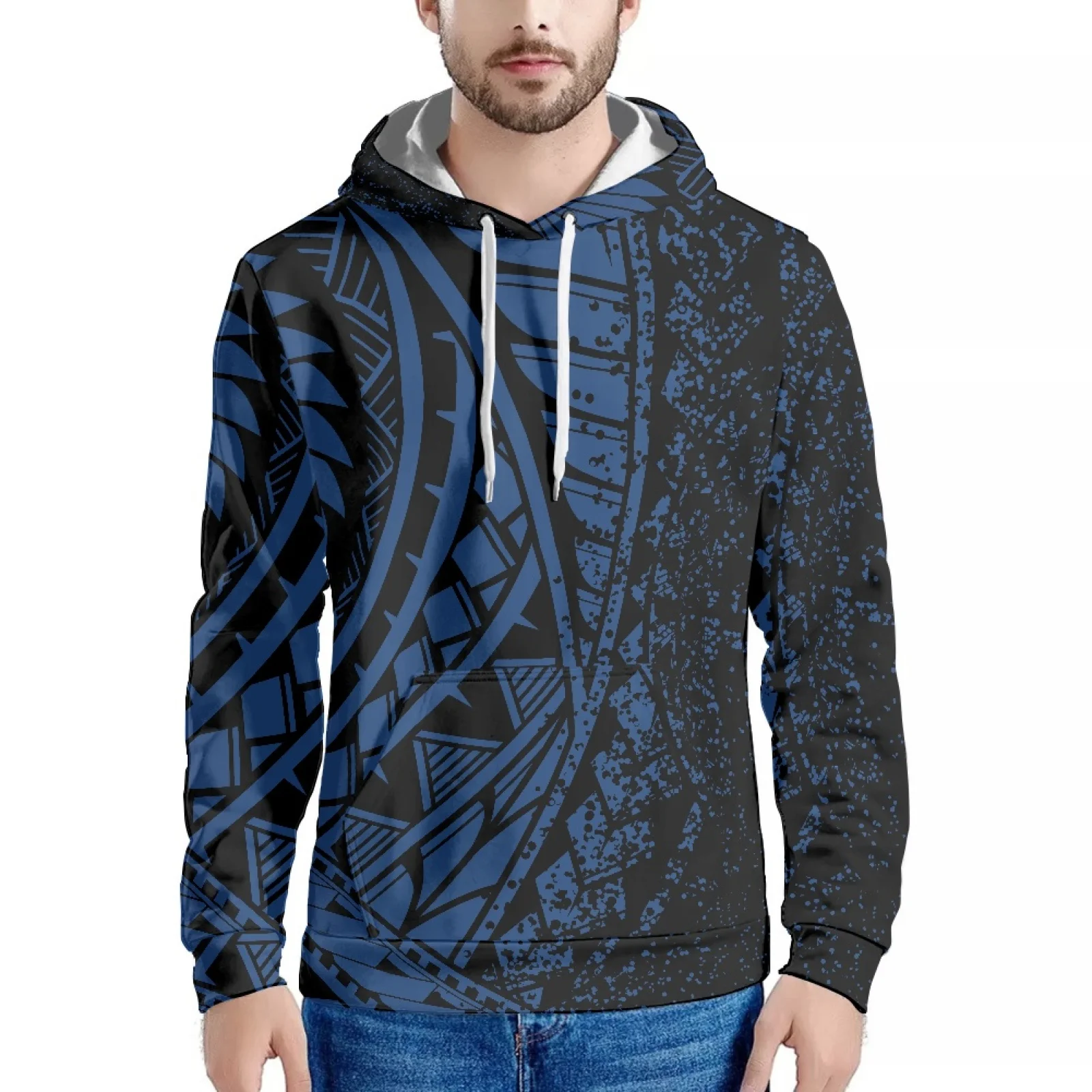 

Новая синяя Толстовка с принтом татуировок в полинезийском гавайском Самоа стиле свитшот с длинным рукавом облегающая Мужская толстовка теплая осень и зима