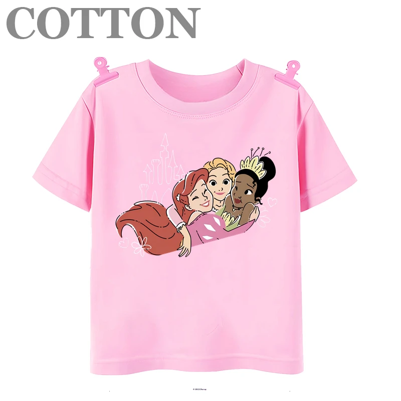 thumbnail image 1 of Camiseta de algodón de varios estilos con estampado de dibujos animados para niños de Disney, de manga corta, con estampado de princesas animadas de verano, 1 of 5