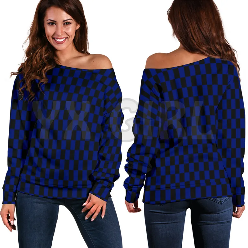 YX GIRL RACING CHECKERED FLAG BLUE 3D Printed Novelty Women Casual Long Sleeve Sweater Pullover