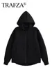 TRAFZA Winter New Women's Zipper Hoodie Coat High Street Double Pockets Jakcet Oversize Loose Sweatshirts Outerwear Top 3