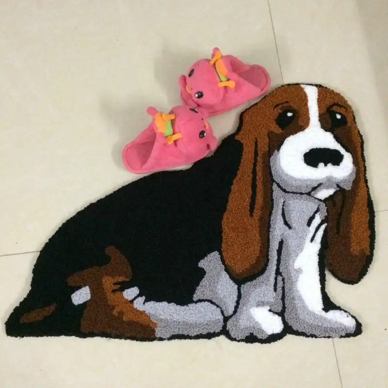 

Pet Dog Shape Rug Handmade Embroidery Plush Carpet Home Decor Living Room Bedroom Anti Slip Floor Mat Hallway Entrance Doormat