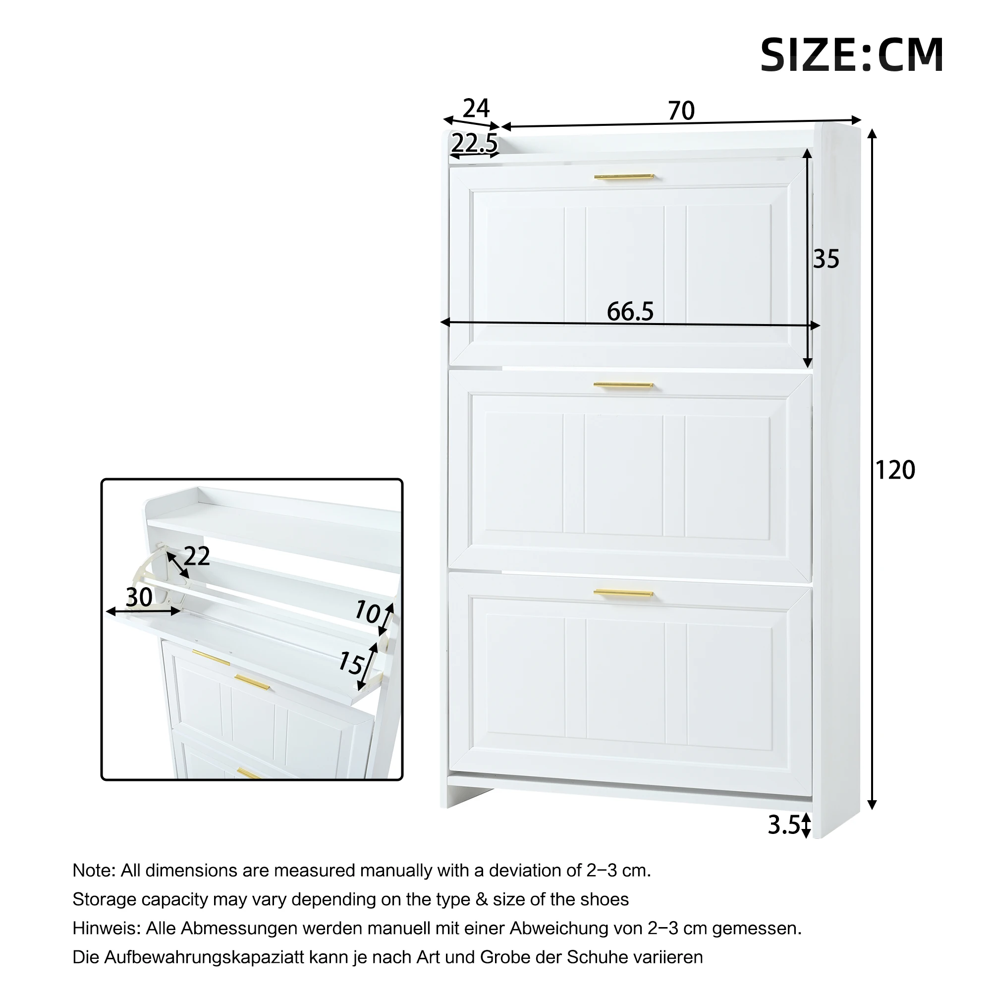 70*24*120cm Schuhschrank/Schuhregal mit 6 Fächern, geeignet für Flure, Eingangsbereiche, Wohnzimmer und Büros – Detail 16