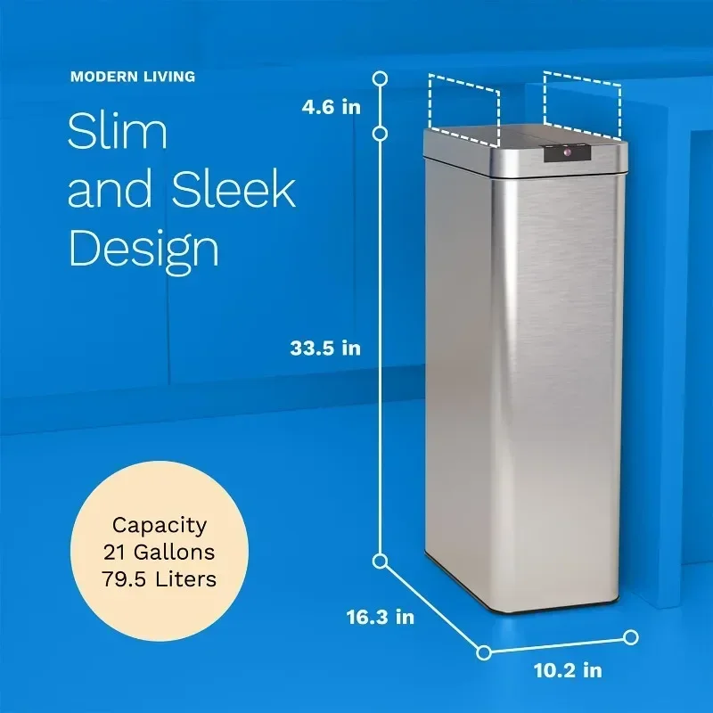 QWhOmeLabs Automatic Trash Can for Kitchen-Stainless Steel Garbage Can with No Touch Motion Sensor Butterfly Lid