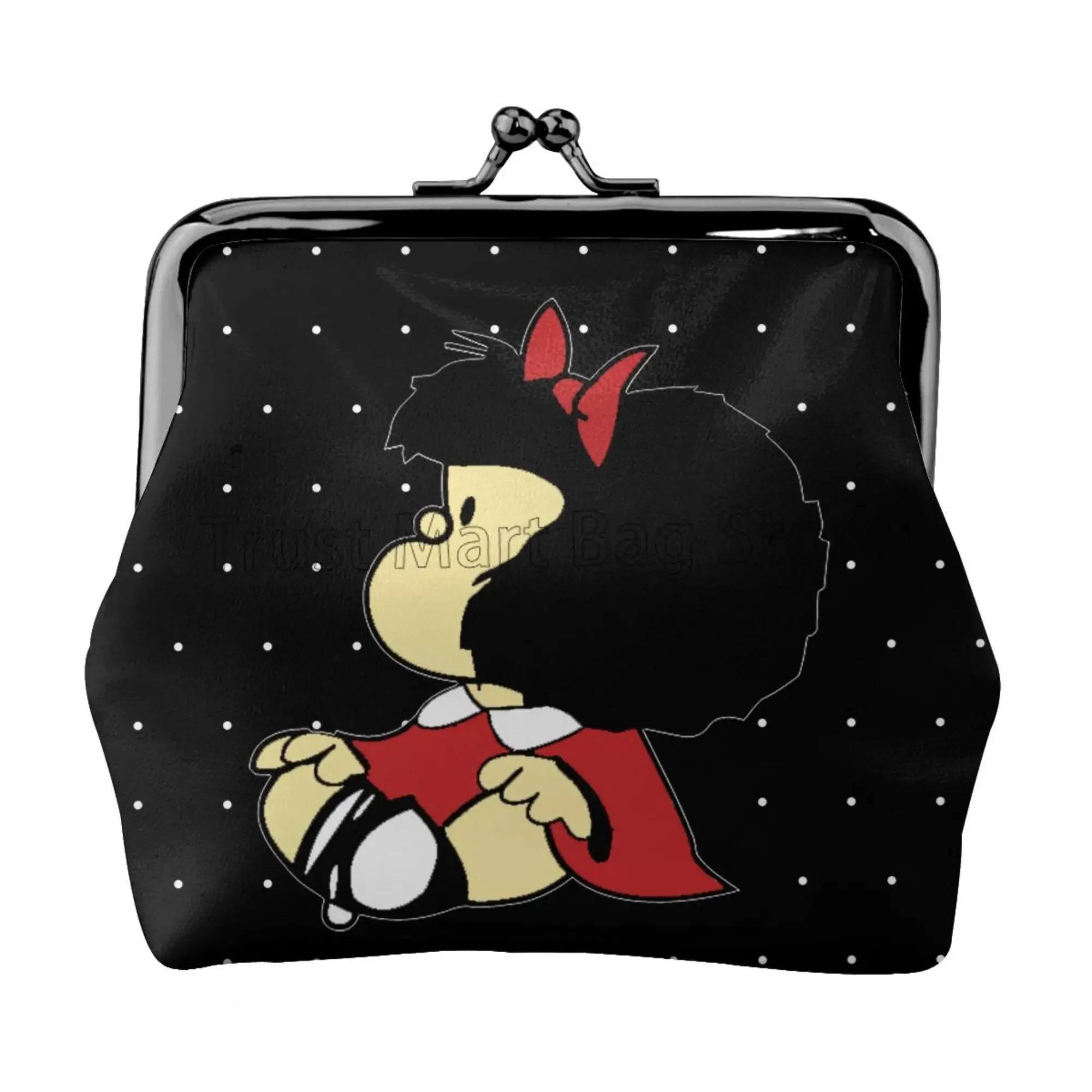 Funny Mafalda Print Leather Coin Purse Small Kiss-Lock Change Pouch Clasp Closure Buckle Wallet for Women Girls Gifts