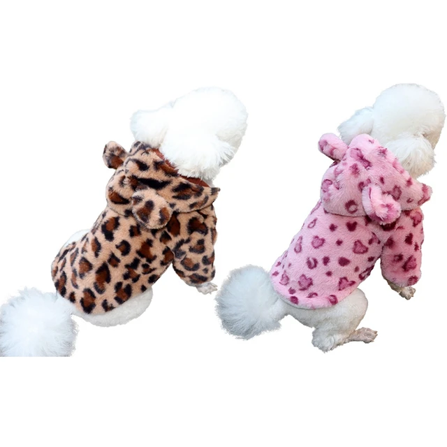 Winter Pet Dog Clothes Warm Fleece Dog Hoodie Leopard Dog Coat Jacket French Bulldog Clothing for Small Dogs Pets Costumes 3