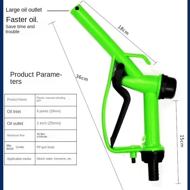 Plastic Manual Heavy Duty Fuel Nozzle Gun with Hook 25mm / 20mm Gasoline Nozzle Max Flow 45L/m flowmeter Meters